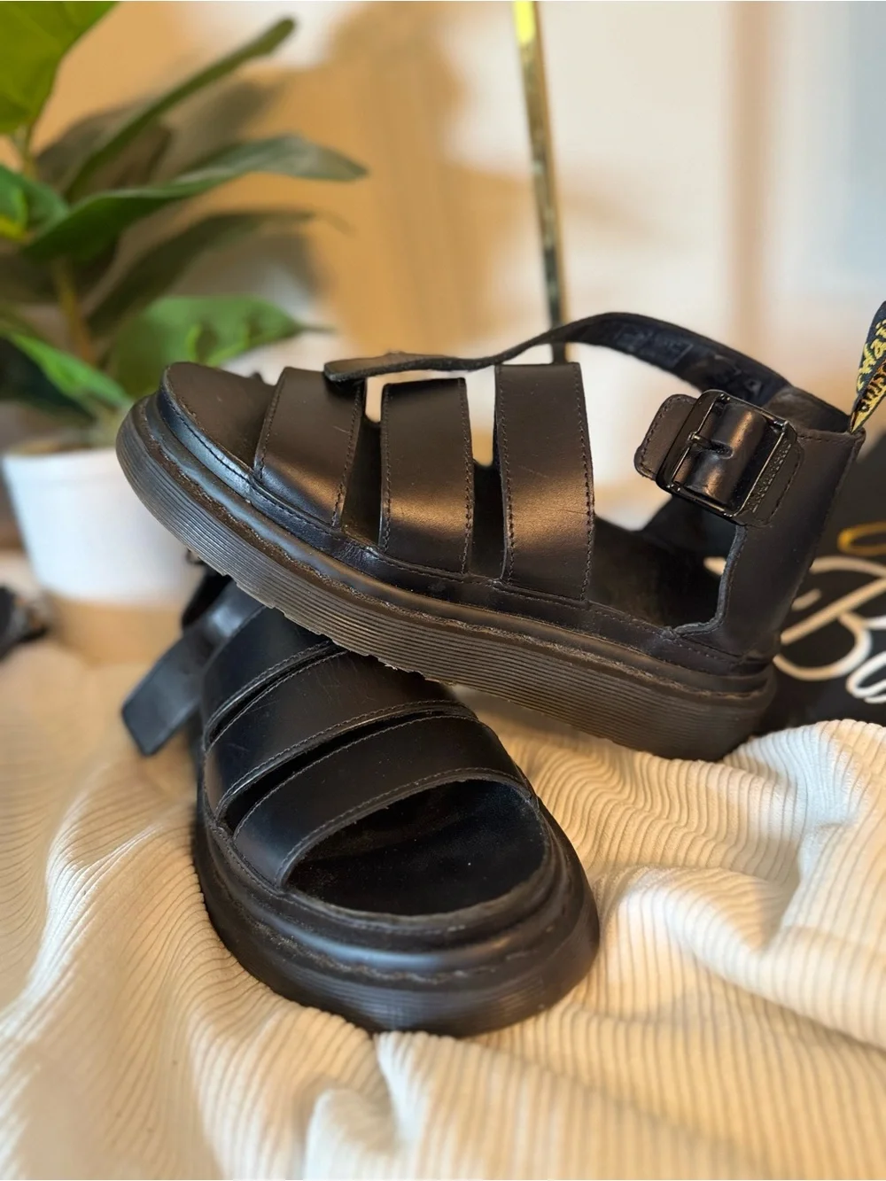 Dr. Martens Clarissa Black Leather Platform Strappy Sandals NIB